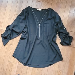 Calvin Klein Blouse w Gold Zipper Neckline